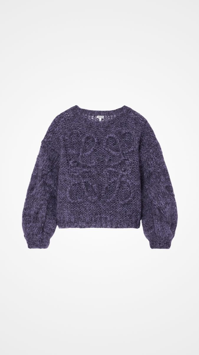 Anagram embroidered cable-knit mohair-blend sweater