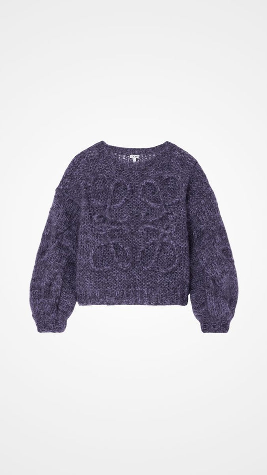 Anagram embroidered cable-knit mohair-blend sweater